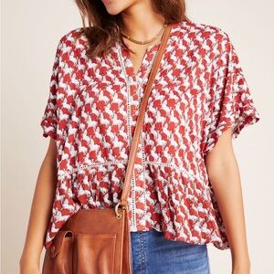 Anthropologie Red and White Blouse